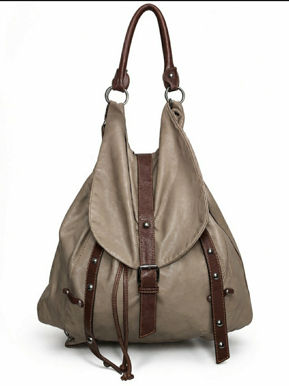 Taupe and Brown Real Italian soft leather handbag